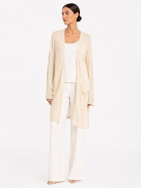 NAIF MONTREAL 100% LINEN CREAM OPEN KNIT LONG LENGTH CARDIGAN - S
